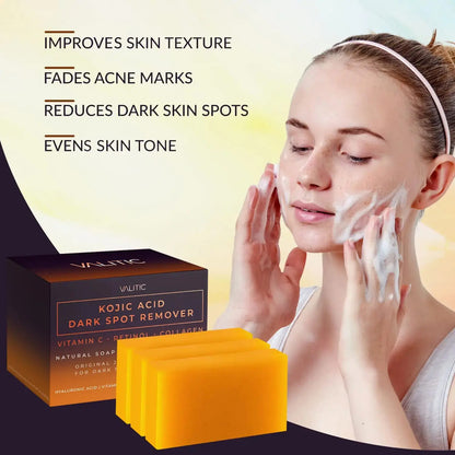 Valitic Unisex Dark Spot Corrector Bar, 100g - Exfoliating, SLS and Paraben-Free Turmeric Soap for Skin Tone Correction, Vitamin C, Retinol and Collagen Blend 3 Pack + Bag My Store
