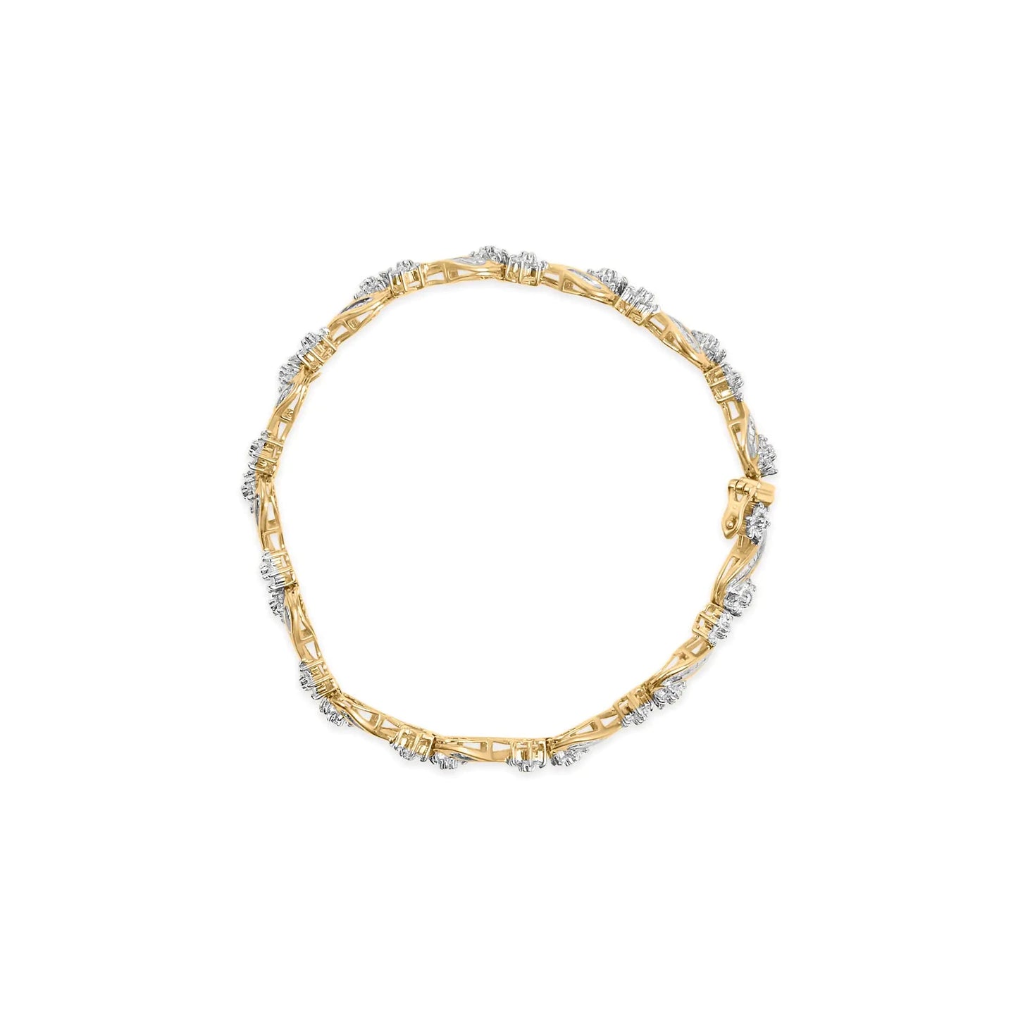 10k Yellow Gold 3.00 Cttw Round-Cut and Baguette-Cut Floral Link 7.25" Bracelet (I-J Color, I1-I2 Clarity) WEM Support (www.WEM.support)