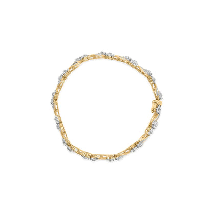 10k Yellow Gold 3.00 Cttw Round-Cut and Baguette-Cut Floral Link 7.25" Bracelet (I-J Color, I1-I2 Clarity) WEM Support (www.WEM.support)