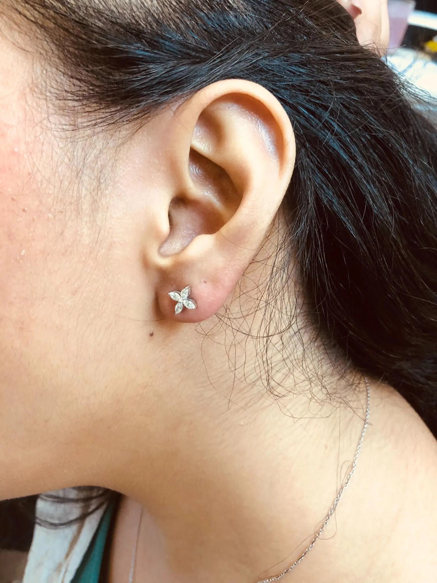 14K White Gold 3/4 Cttw Marquise Diamond 8 Stone Floral Leaf Stud Earrings (H-I Color, SI1-SI2 Clarity) WEM Support (www.WEM.support)