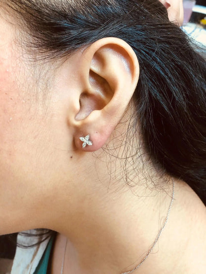 14K White Gold 3/4 Cttw Marquise Diamond 8 Stone Floral Leaf Stud Earrings (H-I Color, SI1-SI2 Clarity) WEM Support (www.WEM.support)