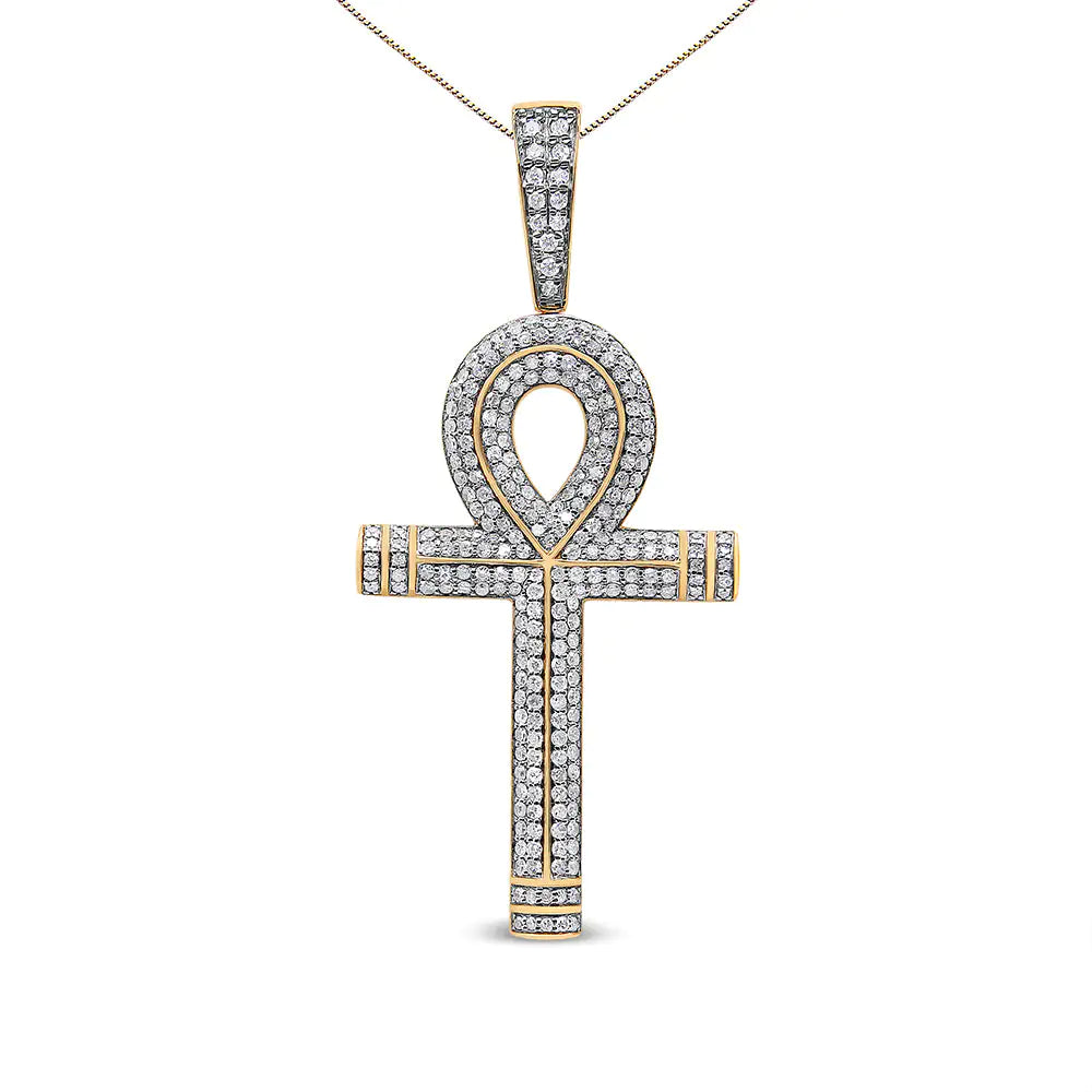 10K Yellow Gold 1 7/8 Cttw Round Diamond Ankh Cross Pendant Necklace for Men (H-I Color, SI1-SI2 Clarity) - NO CHAIN INCLUDED WEM Support (www.WEM.support)