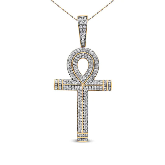 10K Yellow Gold 1 7/8 Cttw Round Diamond Ankh Cross Pendant Necklace for Men (H-I Color, SI1-SI2 Clarity) - NO CHAIN INCLUDED WEM Support (www.WEM.support)