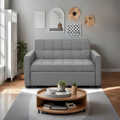 Stylish Blue Pull-Out Sofa Bed With Woven Polyester Fabric & Solid Wood Frame WEM Support (www.WEM.support)