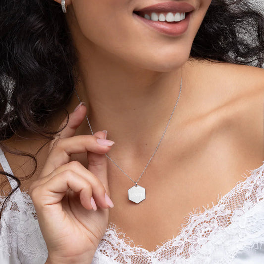 Sterling Silver Loved Hexagon Necklace WEM Support (www.WEM.support)