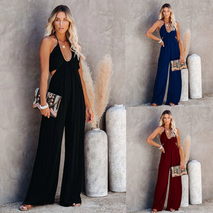 Women's U-Neck Backless Wide-Leg Jumpsuit