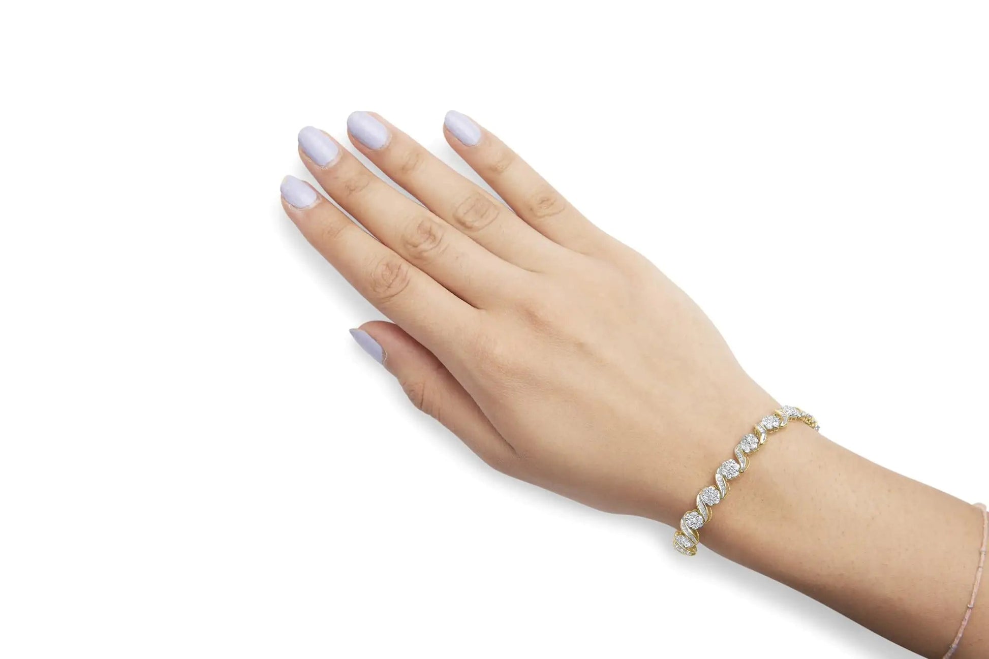 10k Yellow Gold 5.00 Cttw Round-Cut and Baguette-Cut Diamond Floral Link 7.25" Bracelet (I-J Color, I2-I3 Clarity) WEM Support (www.WEM.support)