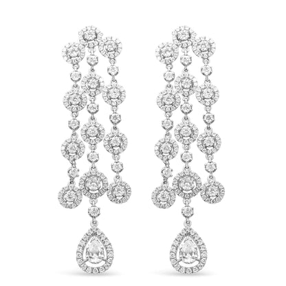 18K White Gold 4 3/4 Cttw Diamond Double Teardrop Waterfall Dangle Earrings (H-I Color, VS1-VS2 Clarity) WEM Support (www.WEM.support)