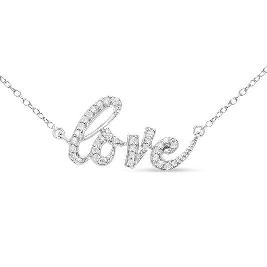 .925 Sterling Silver 1/5 Cttw Round Diamond Love 18" Pendant Necklace (I-J Color, I2-I3 Clarity) WEM Support (www.WEM.support)