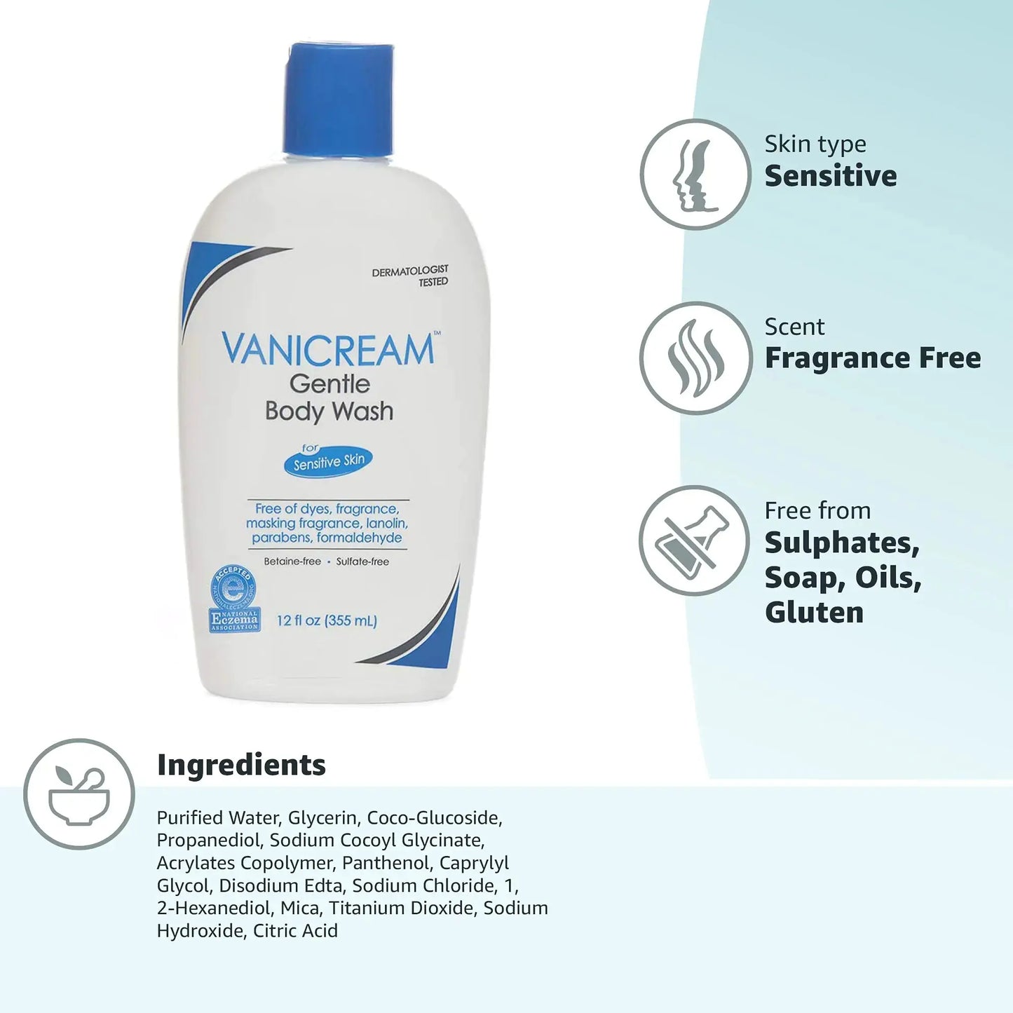 Vanicream Gentle Body Wash -12 fl oz - Formulated Without Common Irritants for Those with Sensitive Skin My Store