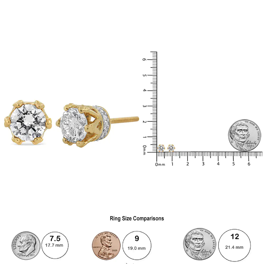 14K Yellow Gold 2.0 Cttw Round Diamond Crown Stud Earrings (I-J Color, I1-I2 Clarity) WEM Support (www.WEM.support)