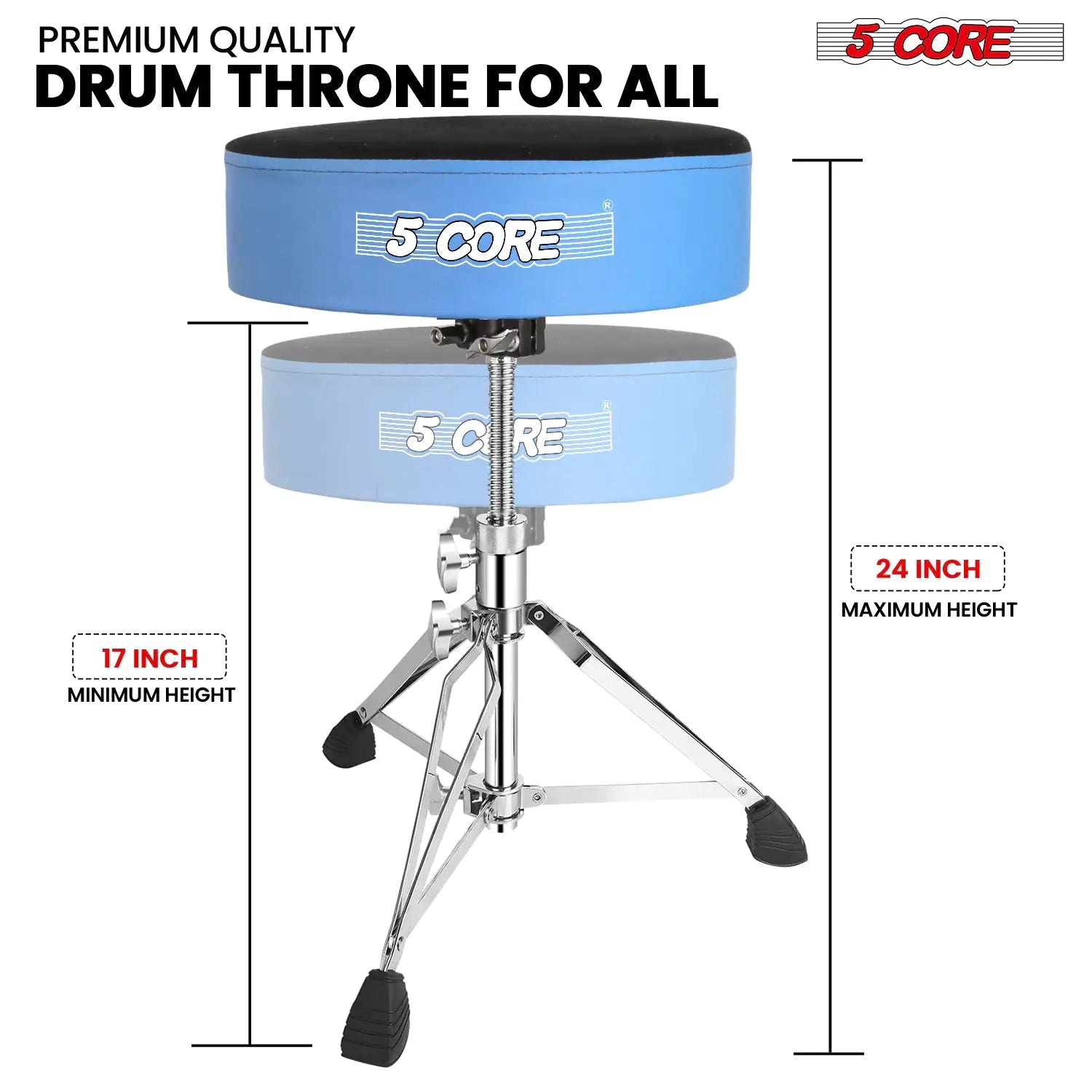 5Core Drum Throne Padded Guitar Stool Swivel Adjustable Drummer Seat Music Chair BLUE VELVET WEM Support (www.WEM.support)