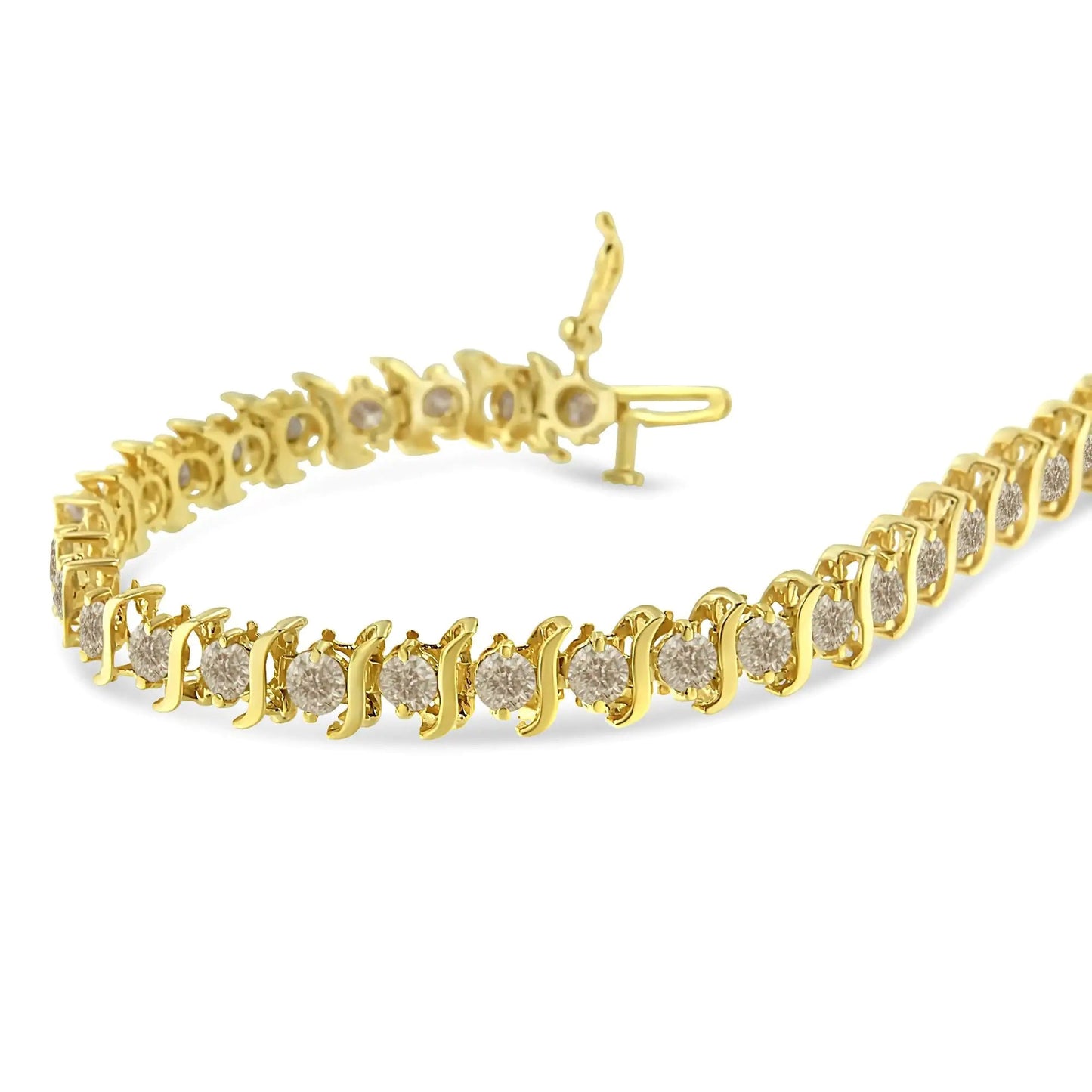 10K Yellow Gold Plated .925 Sterling Silver 7.0 cttw 2-Prong Set Round Brilliant Cut Diamond "S" Link Bracelet (J-K color, I1-I2 clarity) - 7" WEM Support (www.WEM.support)