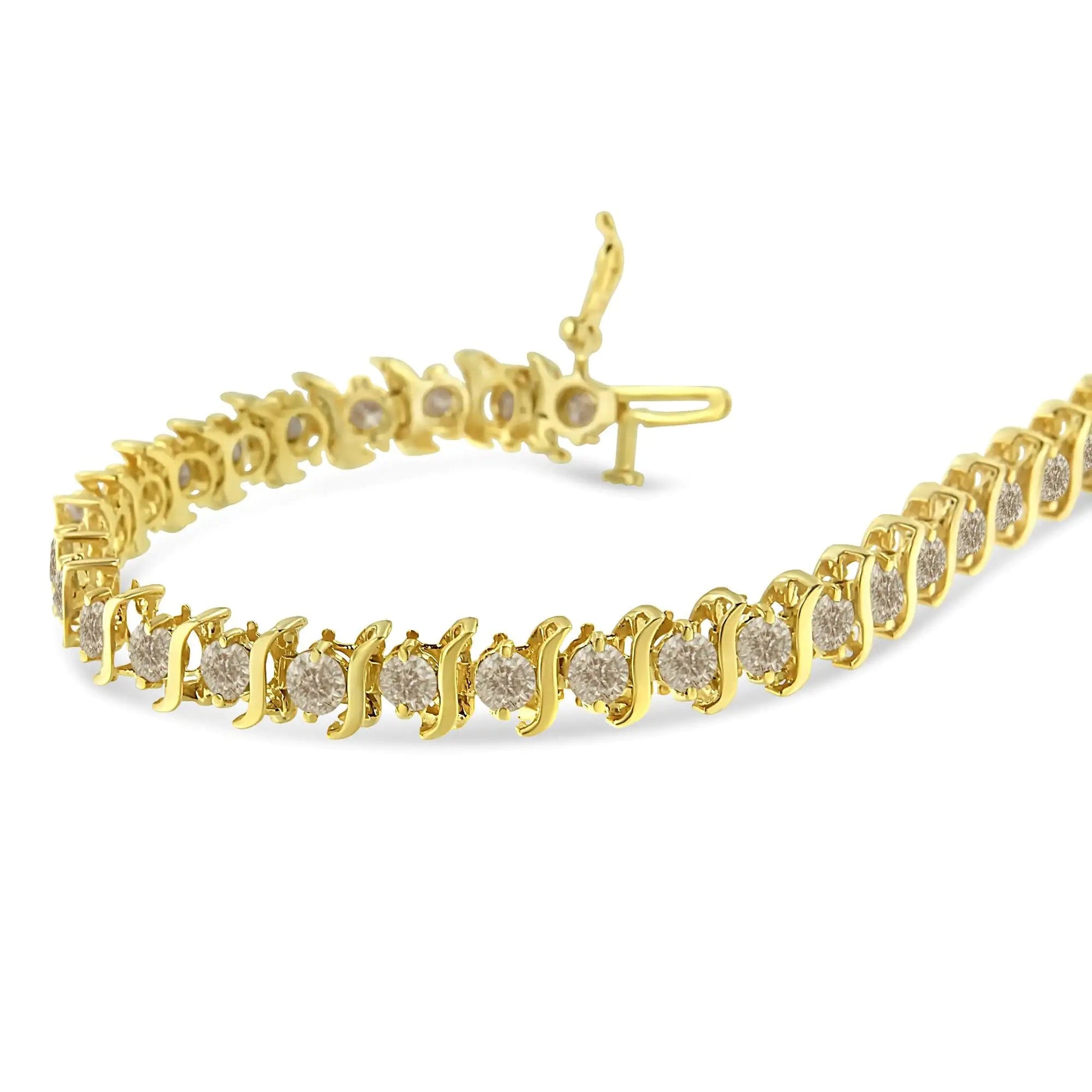 10K Yellow Gold Plated .925 Sterling Silver 7.0 cttw 2-Prong Set Round Brilliant Cut Diamond "S" Link Bracelet (J-K color, I1-I2 clarity) - 7" WEM Support (www.WEM.support)