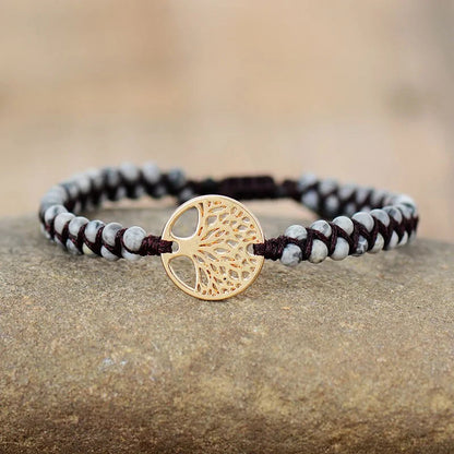 Tree Charm African Jasper Braided Yoga Bracelet WEM Support (www.WEM.support)