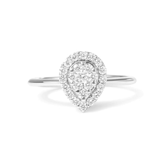 10K White Gold 3/8 Cttw Round-Cut Lab Grown Diamond Cluster Pear Promise Ring (G-H Color, VS2-SI1 Clarity) WEM Support (www.WEM.support)