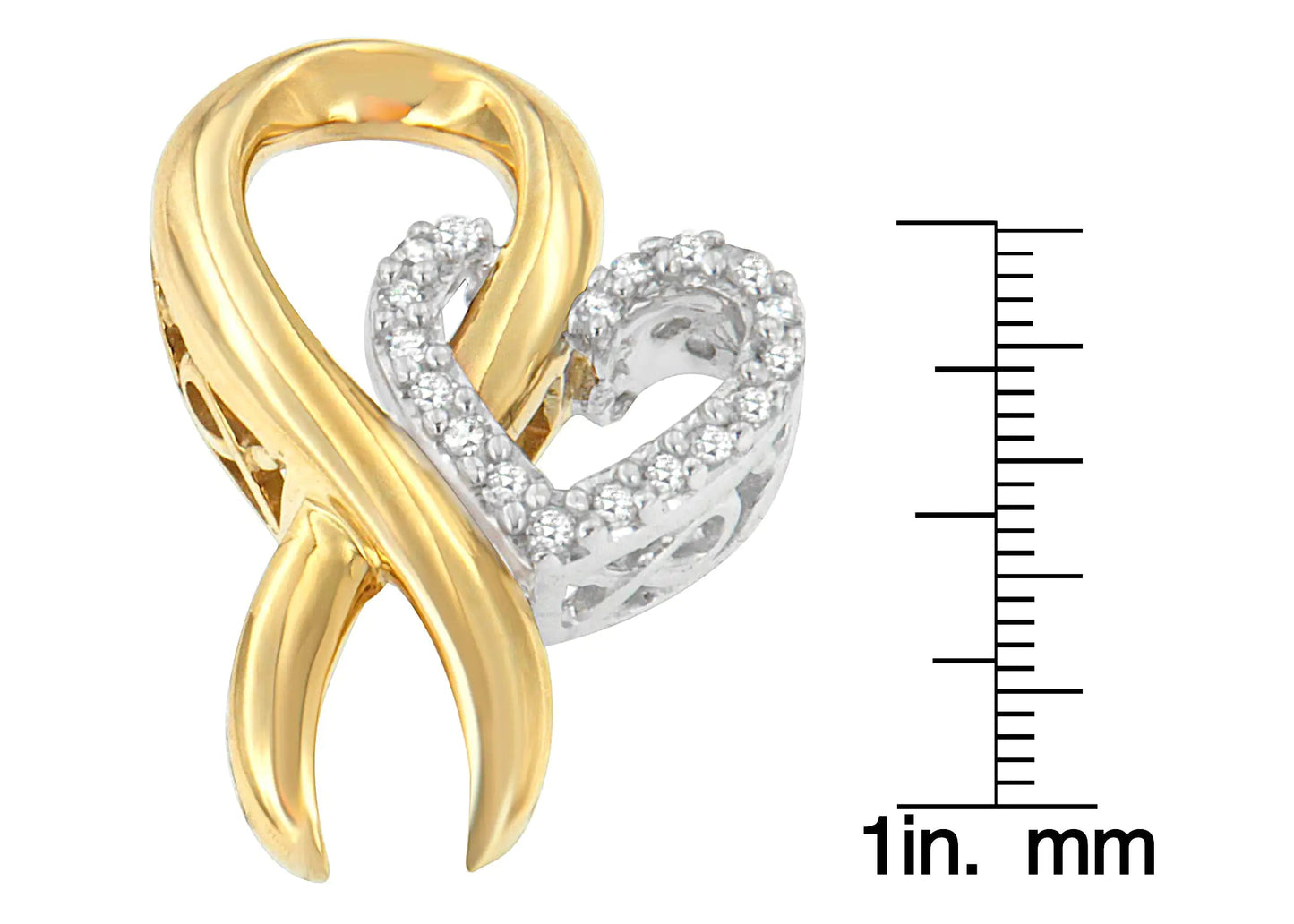 10K Yellow Gold and .925 Sterling Silver 1/10 cttw Diamond Heart Pendant Necklace (H-I, I1-I2) WEM Support (www.WEM.support)