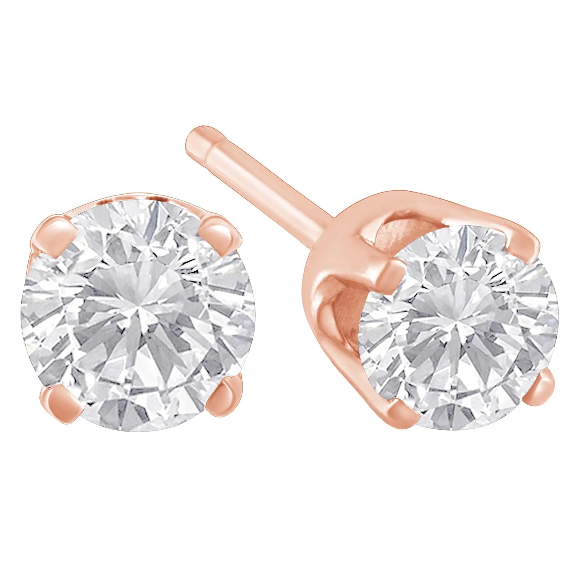 10K Rose Gold over .925 Sterling Silver 3/4 Cttw Round Brilliant-Cut Diamond Classic 4-Prong Stud Earrings (K-L Color, I2-I3 Clarity) WEM Support (www.WEM.support)
