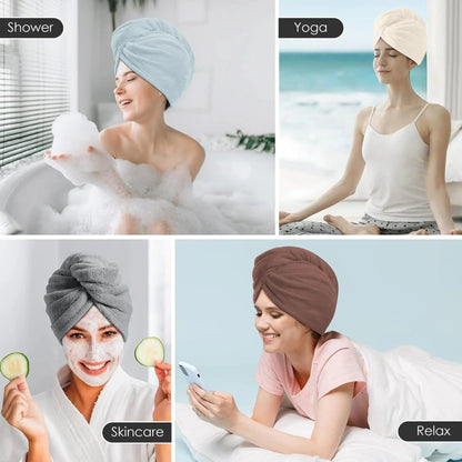 TENSTARS 5 Pack Thicken Microfiber Hair Towel Wrap for Women - Elastic Loop Design - 320GSM Coral Velvet - Quick Dry Hair Turban - 11x28 Inch (Cream+White+Brown+Light Teal+Grey, 5) Cream+white+brown+light Teal+grey TENSTARS Hair Towel Pack My Store
