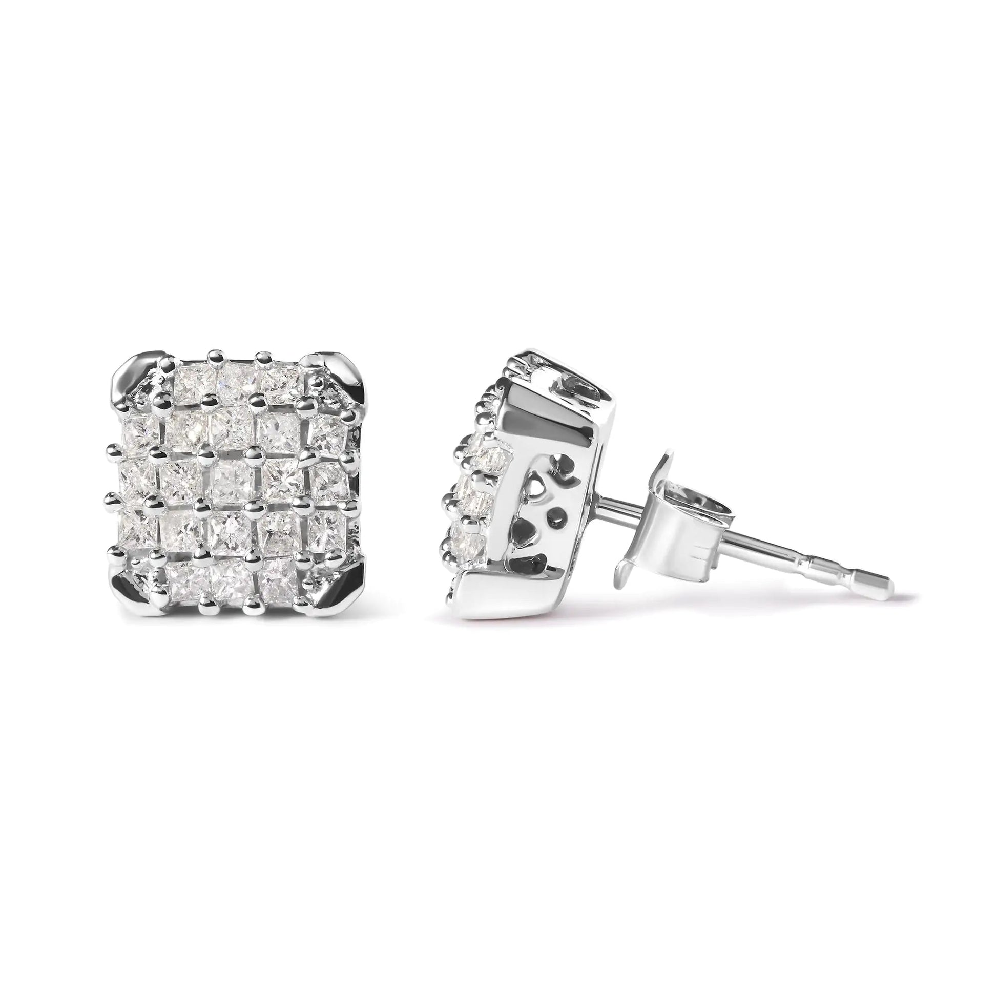 10K White Gold 3/4 Cttw Princess Diamond Composite Open Frame Stud Earrings (I-J Color, I1-I2 Clarity) WEM Support (www.WEM.support)