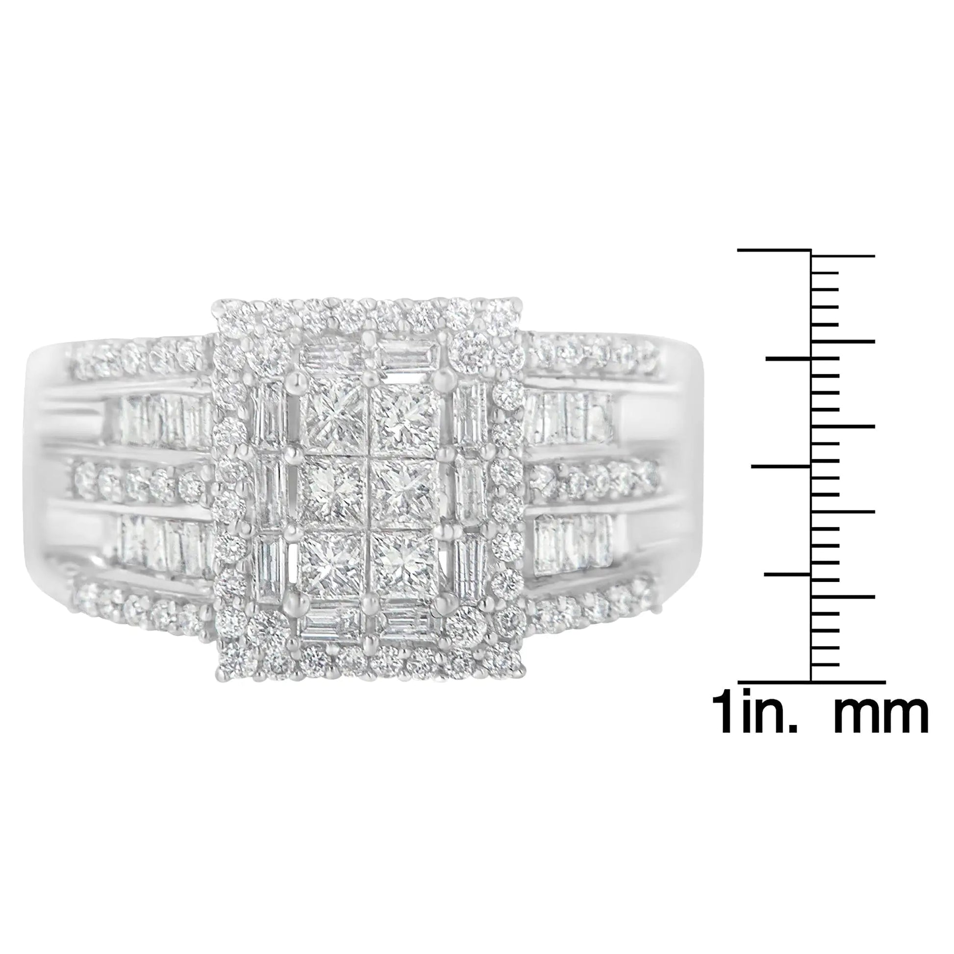 10K White Gold Diamond Cluster Ring (1 cttw, H-I Color, I1-I2 Clarity) WEM Support (www.WEM.support)