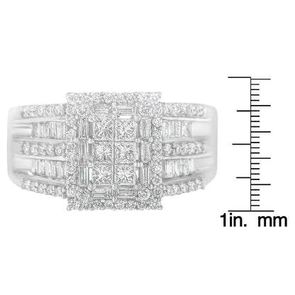 10K White Gold Diamond Cluster Ring (1 cttw, H-I Color, I1-I2 Clarity) WEM Support (www.WEM.support)