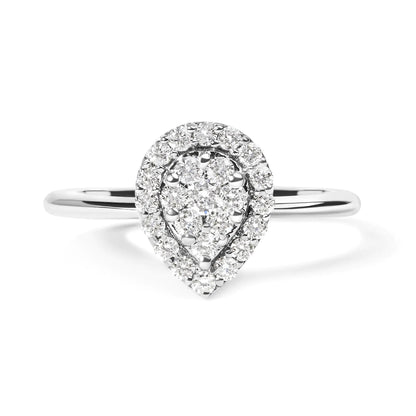 .925 Sterling Silver 3/8 Cttw Lab Grown Diamond Cluster and Halo Pear Promise Ring (G-H Color, VS2-SI1 Clarity) - Size 7 WEM Support (www.WEM.support)
