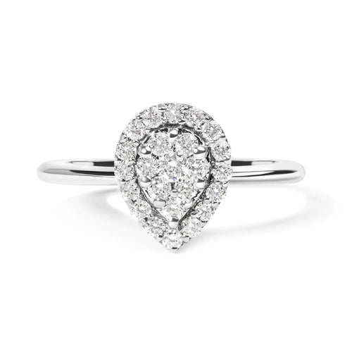 .925 Sterling Silver 3/8 Cttw Lab Grown Diamond Cluster and Halo Pear Promise Ring (G-H Color, VS2-SI1 Clarity) - Size 7 WEM Support (www.WEM.support)