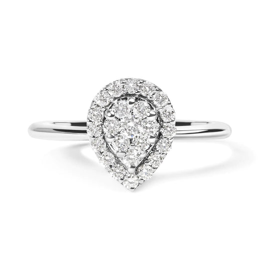 .925 Sterling Silver 3/8 Cttw Lab Grown Diamond Cluster and Halo Pear Promise Ring (G-H Color, VS2-SI1 Clarity) - Size 7 WEM Support (www.WEM.support)