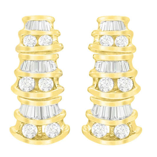 14K Yellow Gold Round and Baguette-Cut Diamond Earrings (7/8 cttw, H-I Color, SI2-I1 Clarity) WEM Support (www.WEM.support)