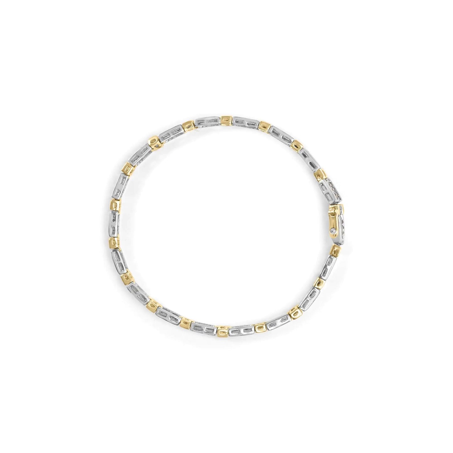 14k Two-Tone 2.00 Cttw Round-Cut and Baguette-Cut Diamond Bar Link 7" Bracelet (I-J Color, SI2-I1 Clarity) WEM Support (www.WEM.support)