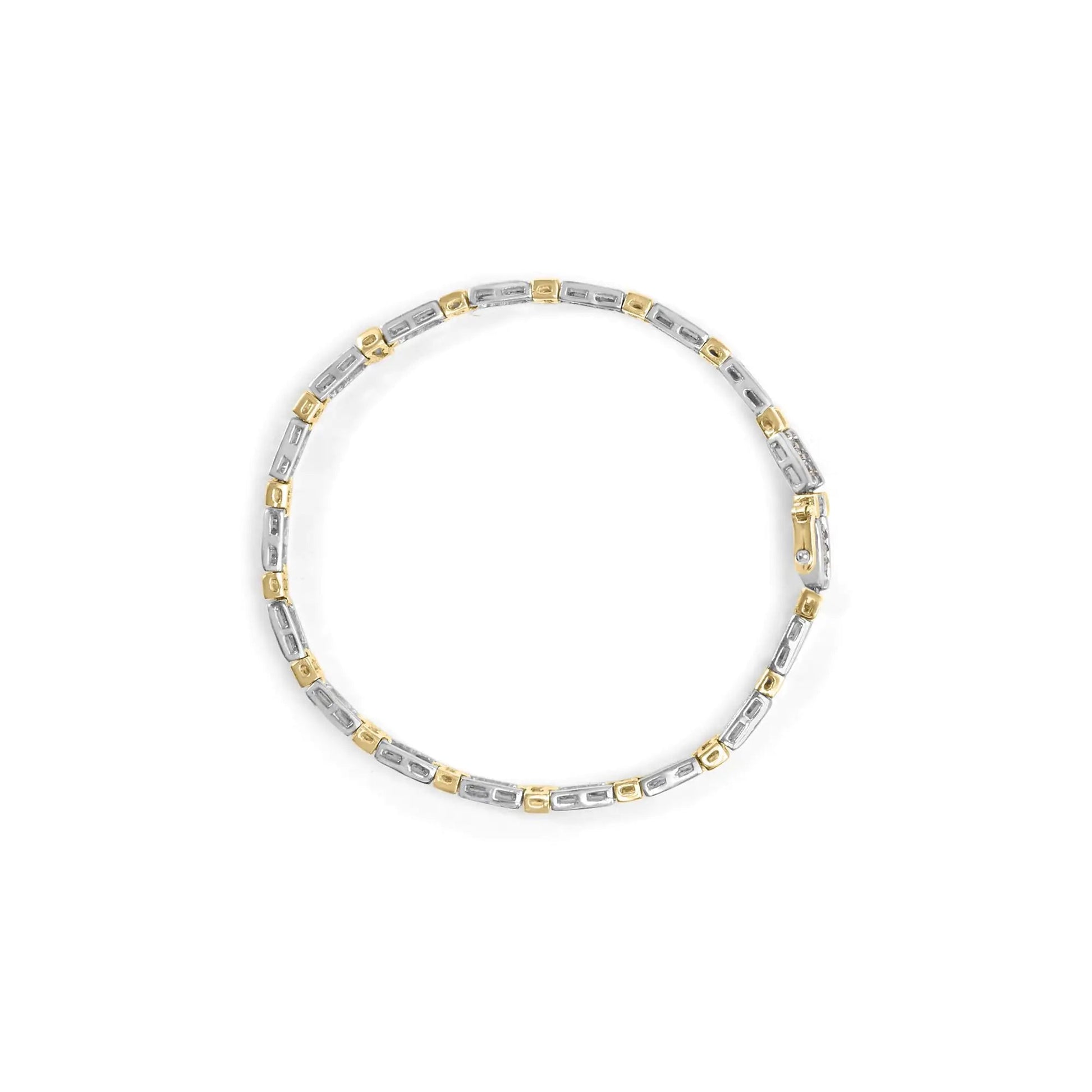 14k Two-Tone 2.00 Cttw Round-Cut and Baguette-Cut Diamond Bar Link 7" Bracelet (I-J Color, SI2-I1 Clarity) WEM Support (www.WEM.support)