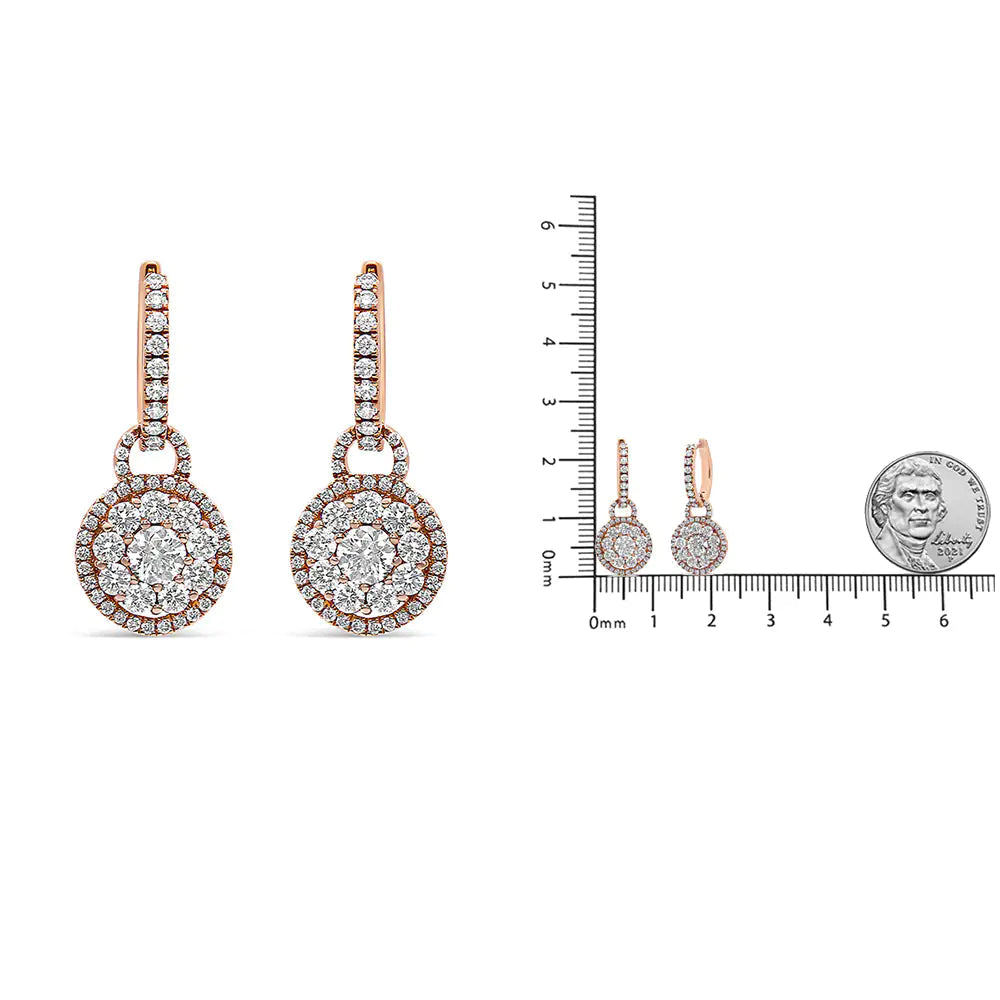 18K Rose Gold 1 1/2 Cttw Round Shaped Diamond Composite Drop and Dangle Leverback Earrings (F-G Color, VS1-VS2 Clarity) WEM Support (www.WEM.support)