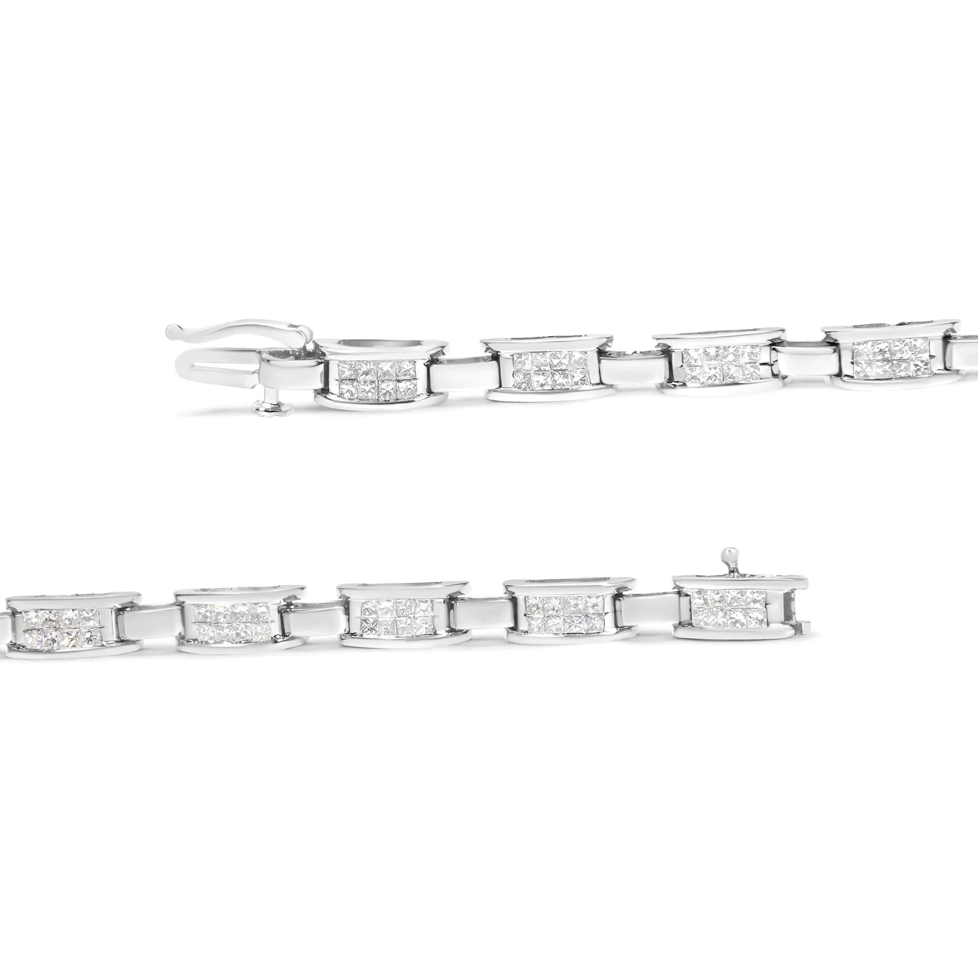 14K White Gold 2.0 Cttw Princess Cut Invisible Set Diamond Rectangular Link Bracelet (I-J Color, I1-I2 Clarity) - 7.25" WEM Support (www.WEM.support)