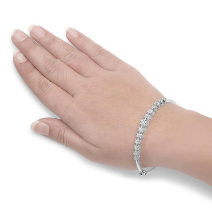 14K White Gold 2 5/8 Cttw Round Diamond 7 Stone Floral Cluster Link Bangle Bracelet (H-I Color, SI1-SI2 Clarity) - Fits Wrists up to 7.25" Inches WEM Support (www.WEM.support)