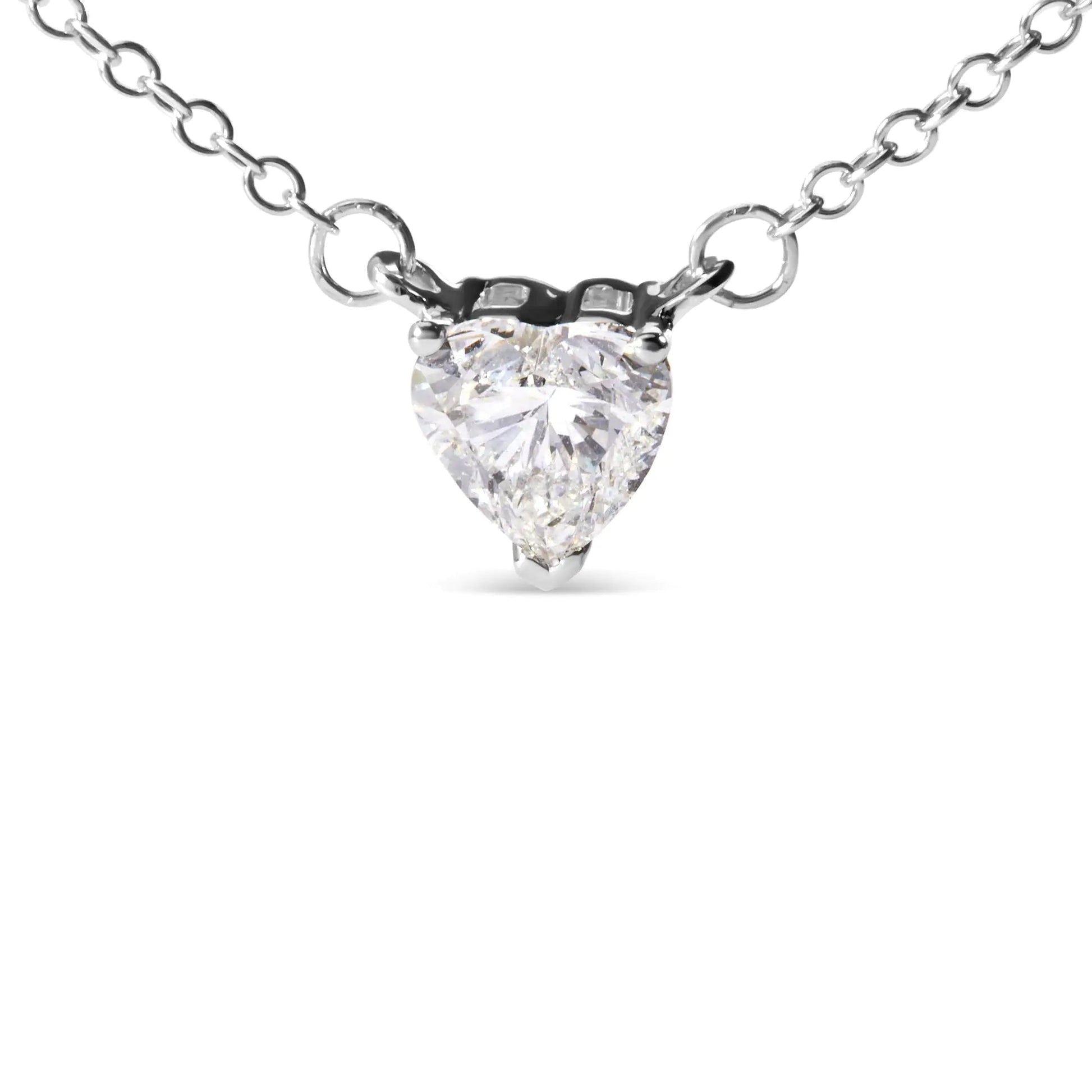 14K White Gold 1.0 Cttw Lab Grown Diamond Heart Shape Solitaire Pendant Necklace (F-G Color, VS1-VS2 Clarity) WEM Support (www.WEM.support)