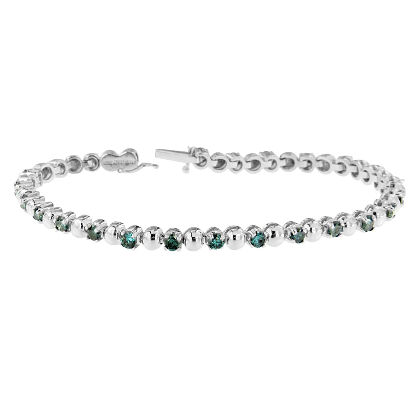 14K White Gold Round-Cut Blue Diamonds Bracelet (3.00 cttw, Blue Color, Clarity) WEM Support (www.WEM.support)