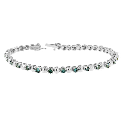 14K White Gold Round-Cut Blue Diamonds Bracelet (3.00 cttw, Blue Color, Clarity) WEM Support (www.WEM.support)