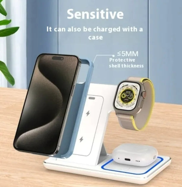 15W 3 In 1 LED Foldable Fast Wireless Charger Stand WEM Support (www.WEM.support)