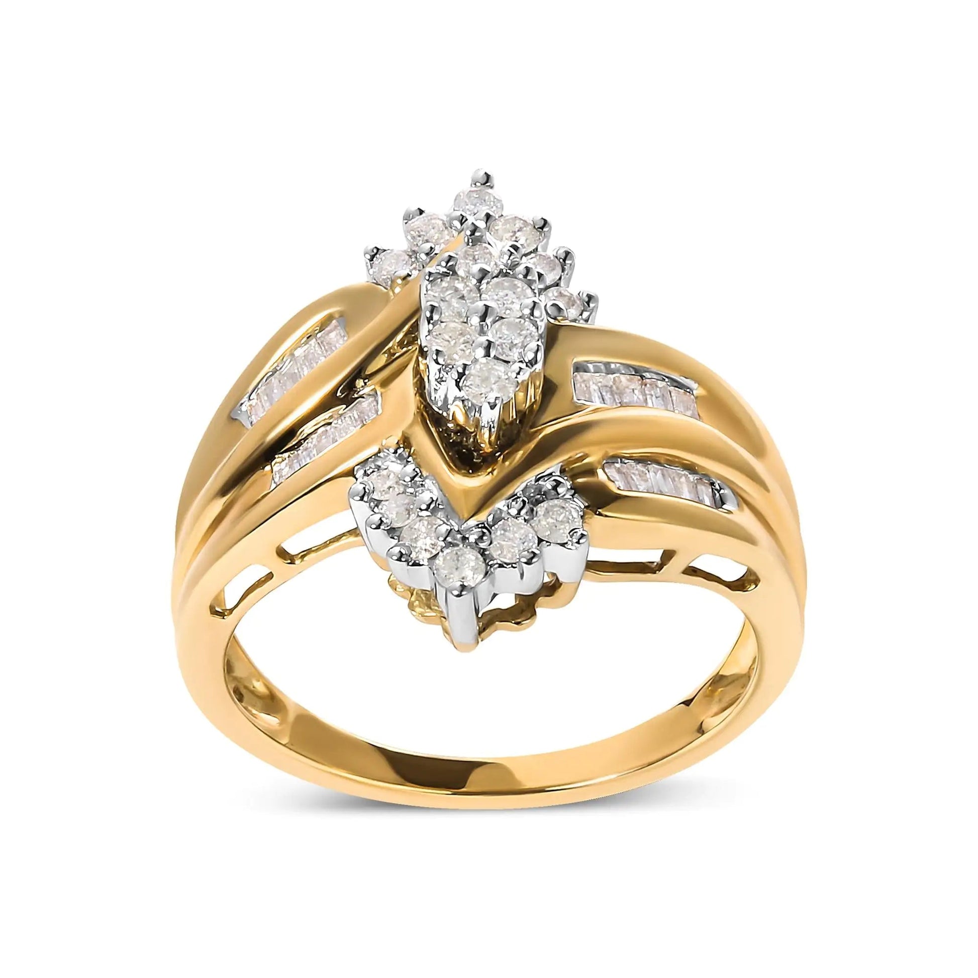 10K Two-Toned 1/2 Cttw Round And Baguette-Cut Composite Pear Head Diamond Ring (H-I Color, I2-I3 Clarity) WEM Support (www.WEM.support)