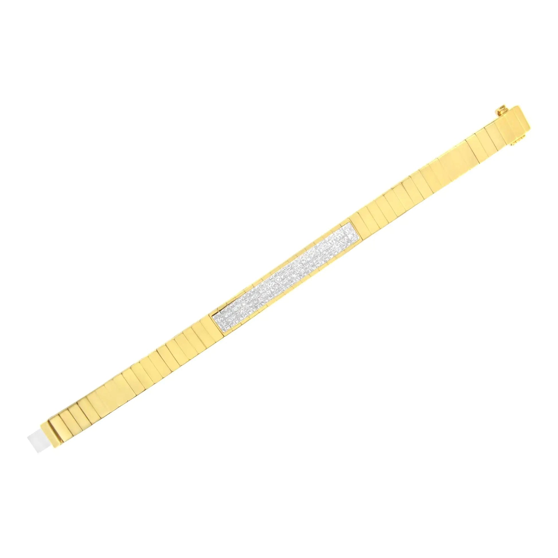 14K Yellow Gold 3 5/8 cttw Invisible Set Princess-Cut Diamond ID Tennis Bracelet (I-J Color, SI1-SI2 Clarity) - Size 7" WEM Support (www.WEM.support)