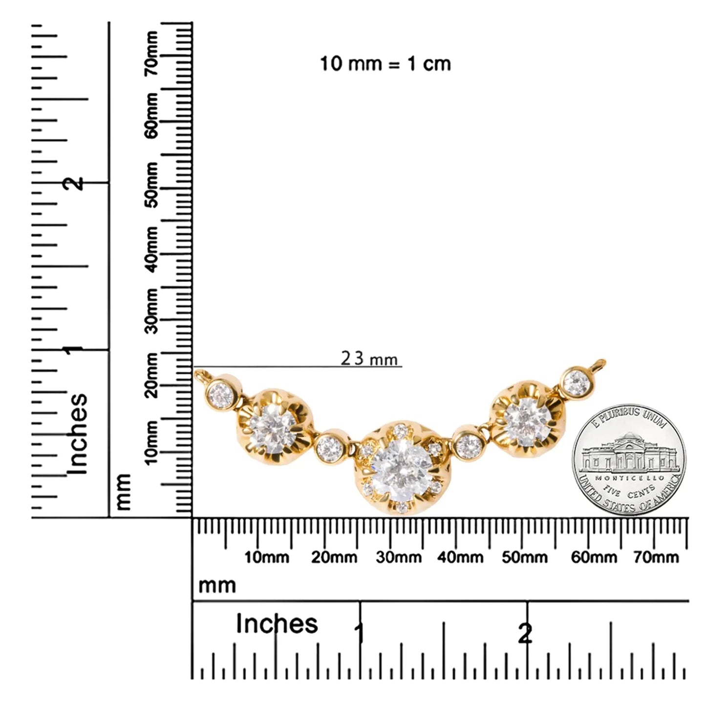 14k Yellow Gold 3/4 Cttw 3 Stone Round Diamond 18" Statement Necklace  (H-I Color, I1-I2 Clarity) WEM Support (www.WEM.support)