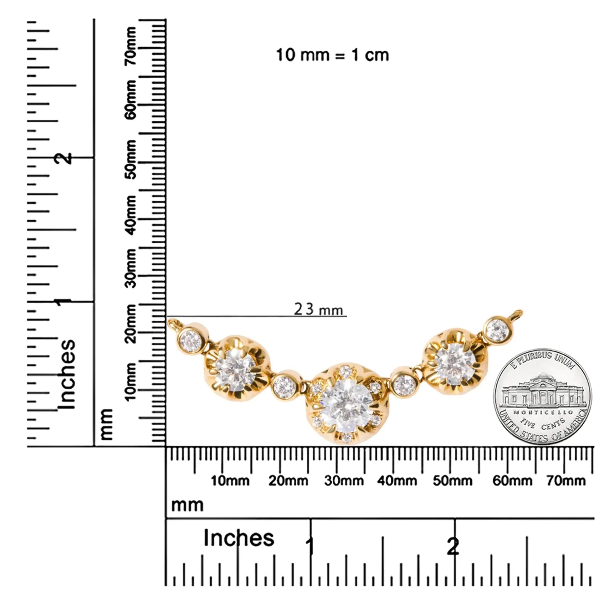 14k Yellow Gold 3/4 Cttw 3 Stone Round Diamond 18" Statement Necklace  (H-I Color, I1-I2 Clarity) WEM Support (www.WEM.support)
