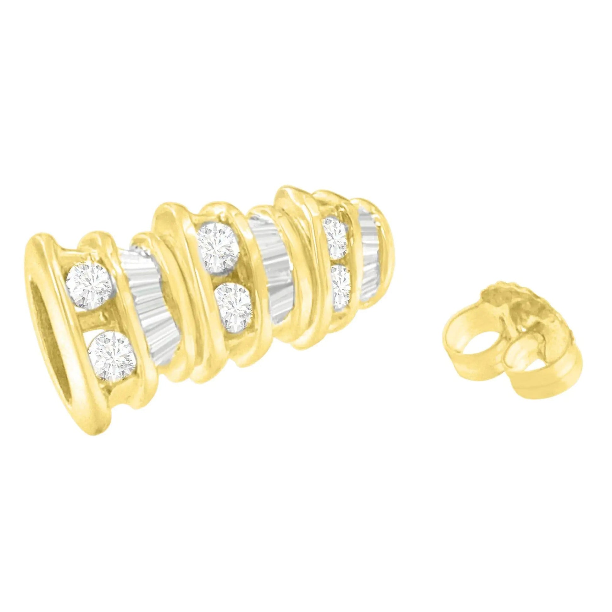 14K Yellow Gold Round and Baguette-Cut Diamond Earrings (7/8 cttw, H-I Color, SI2-I1 Clarity) WEM Support (www.WEM.support)