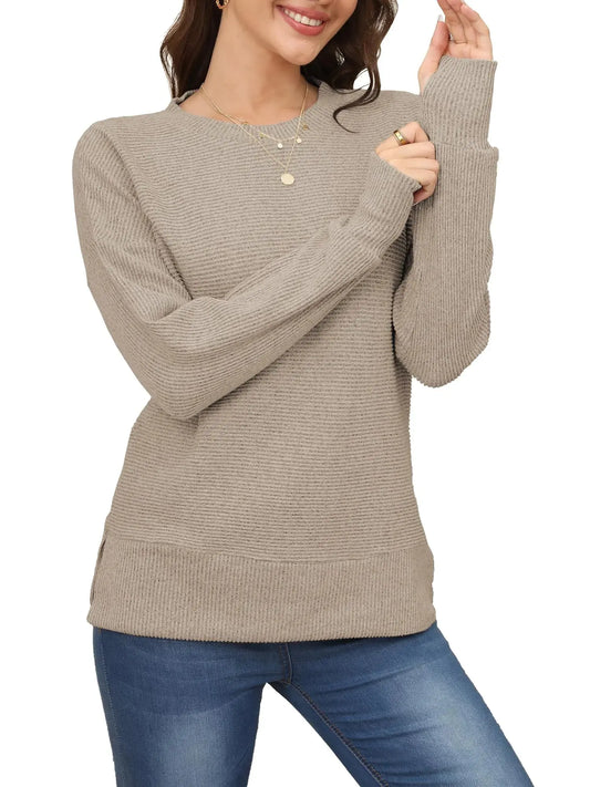 Women's Pullover Sweatshirt Sweatshirt Side Fork Thumb Hole Fall Long Sleeve Striped Shirts Tops Apricot XX-Large My Store