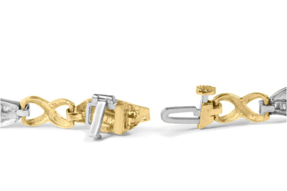 10K Two Tone Gold 1.00 Cttw Channel Set Baguette Diamond Chevron Wave Link 7" Bracelet (I-J Color, I2-I3 Clarity) WEM Support (www.WEM.support)