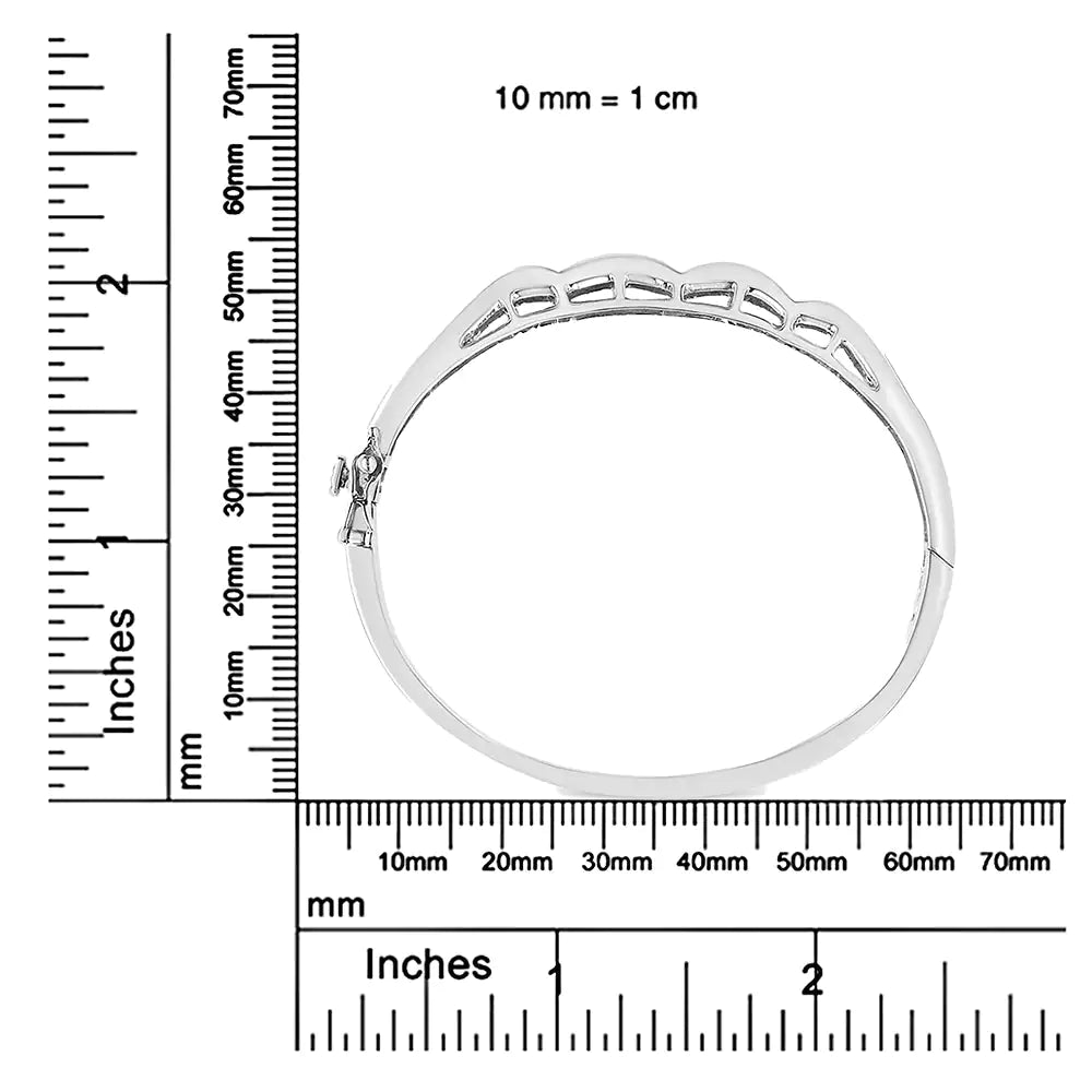 14K White Gold 3 1/3 Cttw Invisible Set Princess-Cut Diamond Wave Bangle Bracelet (H-I Color, SI1-SI2 Clarity) - Size 7" WEM Support (www.WEM.support)