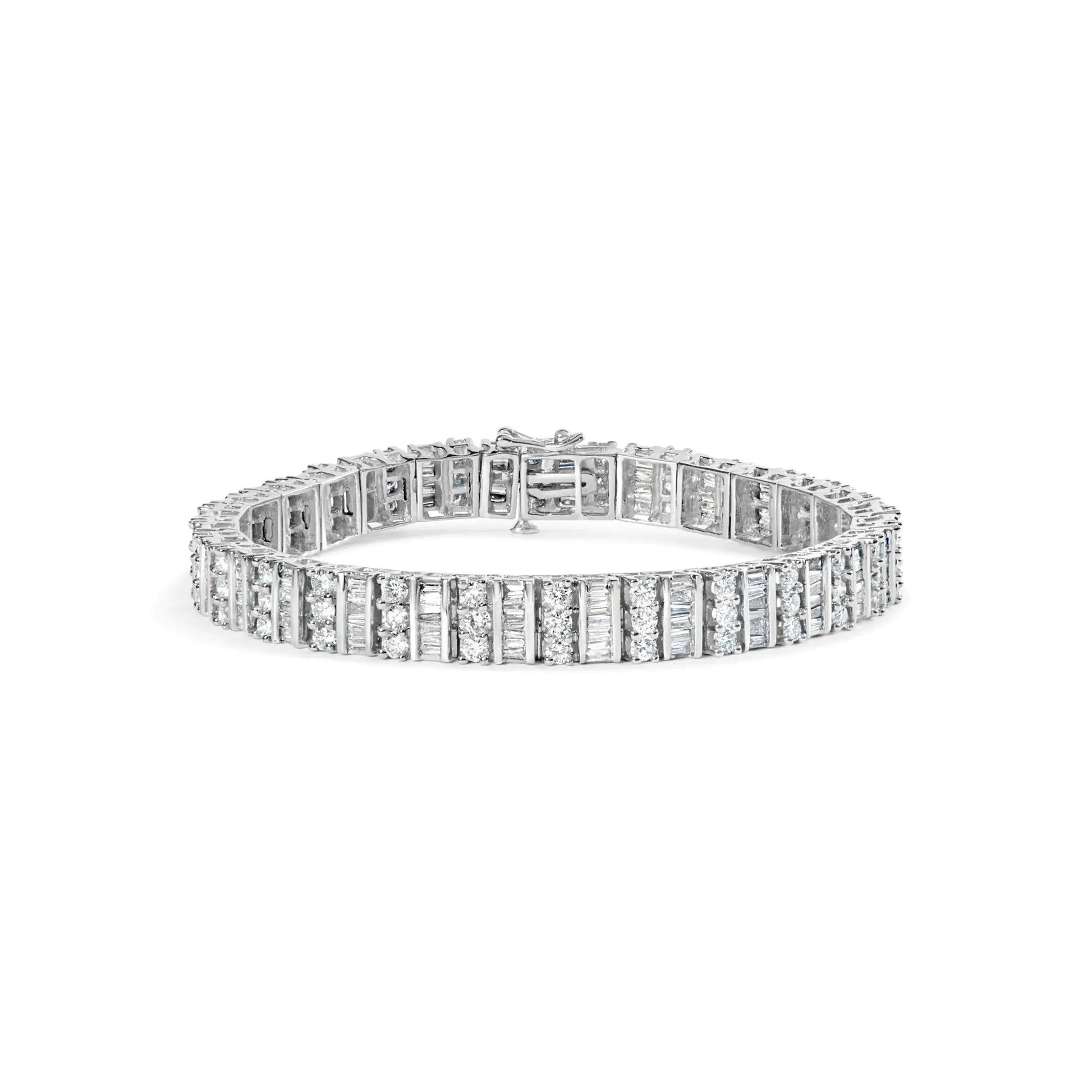 14K White Gold 6.00 Cttw Alternating Round and Baguette Diamond Tennis Bracelet (H-I Color, I1-I2 Clarity) - 7" Inches WEM Support (www.WEM.support)