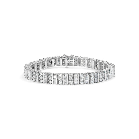 14K White Gold 6.00 Cttw Alternating Round and Baguette Diamond Tennis Bracelet (H-I Color, I1-I2 Clarity) - 7" Inches WEM Support (www.WEM.support)