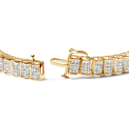 14K Gold 5.00 Cttw Square Princess Cut White Diamond Rectangular Invisible Set Link Tennis Bracelet (H-I Color, SI2-I1 Clarity) - 7.25” Inches WEM Support (www.WEM.support)